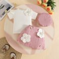 thumbnail image 4 of sususu Toddler Girls Outfits 2 piece Ribbed T-Shirt and Plaid Skirt Set with Ruffles Short Sleeve Top and Matching Hat Outfit,Red,12-18 Months, 4 of 5