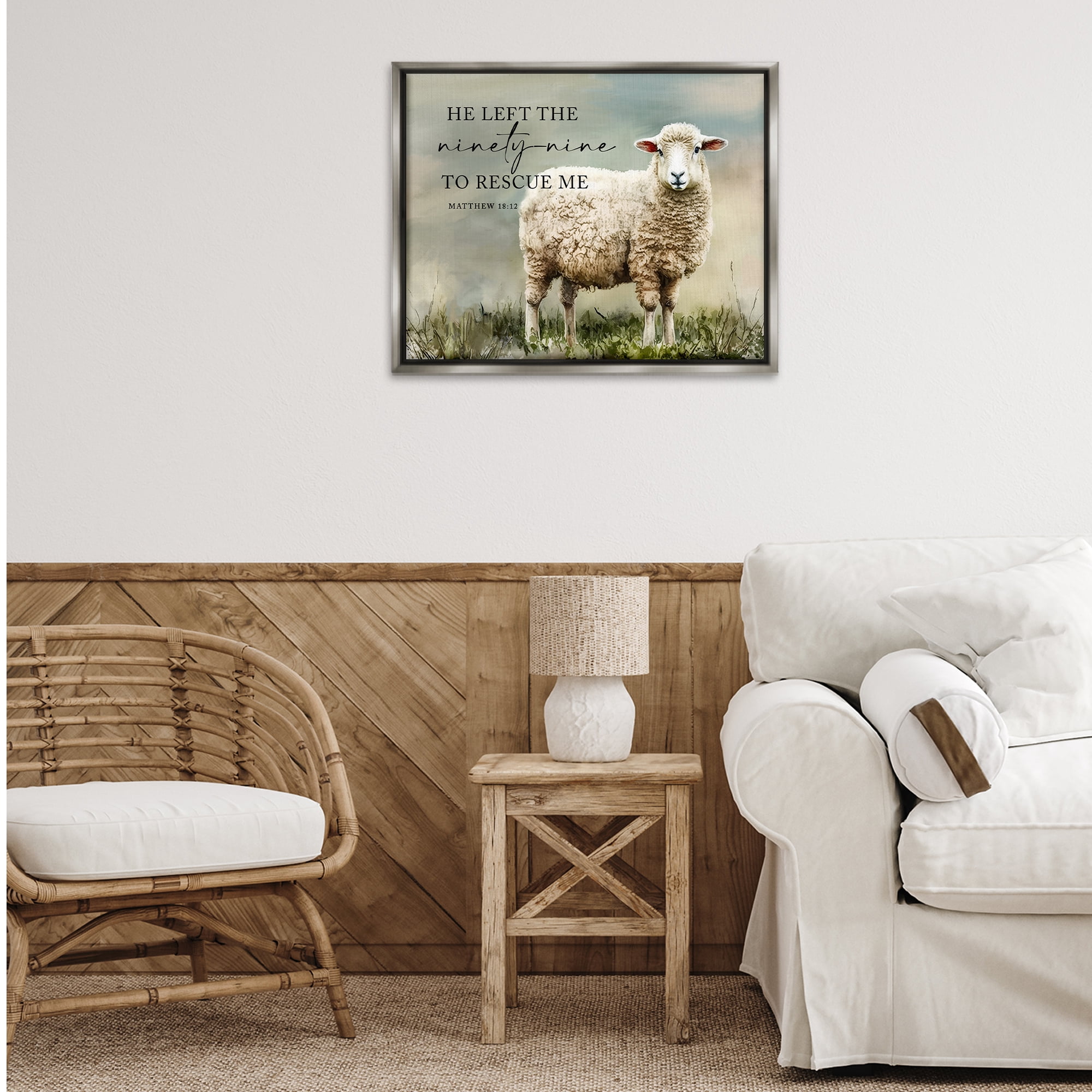 Stupell Industries Left The Ninety Nine Proverb Religious & Spiritual Painting Gray Floater Framed Canvas Art Print Wall Art, 31 x 25