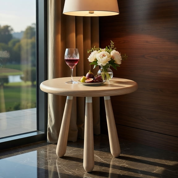 Demi Bonn 18 Inch Outdoor Mahogany Wood Side Table, Round Accent Table with Thickened Board for Patio Porch Balcony Living Room, Natural Wood Finish, Natural
