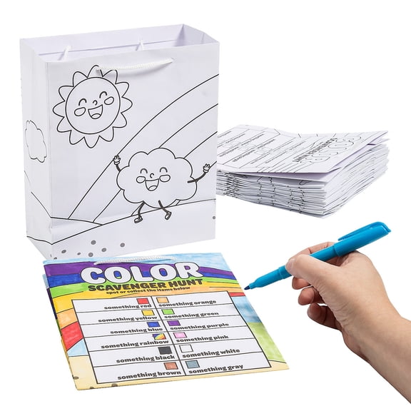 7 1/4" x 9" Medium Color Your Own Colors Scavenger Hunt Paper Gift Bags - 12 Pieces
