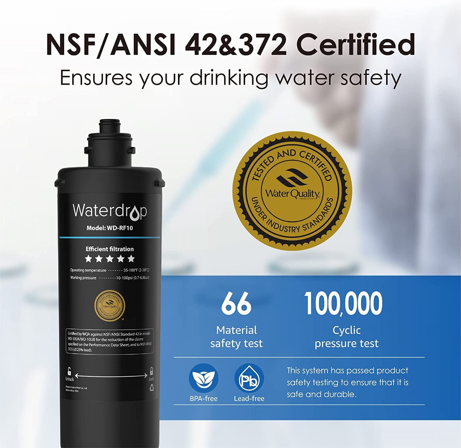 Waterdrop RF10W-UF - Filtro de agua de 0.01 micrones, reduce el plomo, el  cloro, el mal sabor y el olor, alta capacidad de 8 K, reemplazo para el
