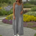 thumbnail image 2 of Fancifize Women Wide Leg Playsuit Palazzo Jumpsuit Sleeveless Summer Romper Beach Cover Up Resort Outfit with Cargo Pockets,XL,Gray, 2 of 7