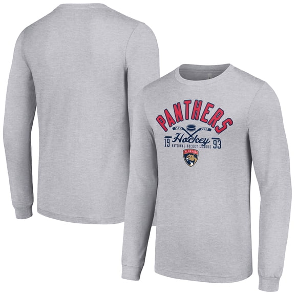 Men's Starter Heather Gray Florida Panthers Puck Long Sleeve T-Shirt