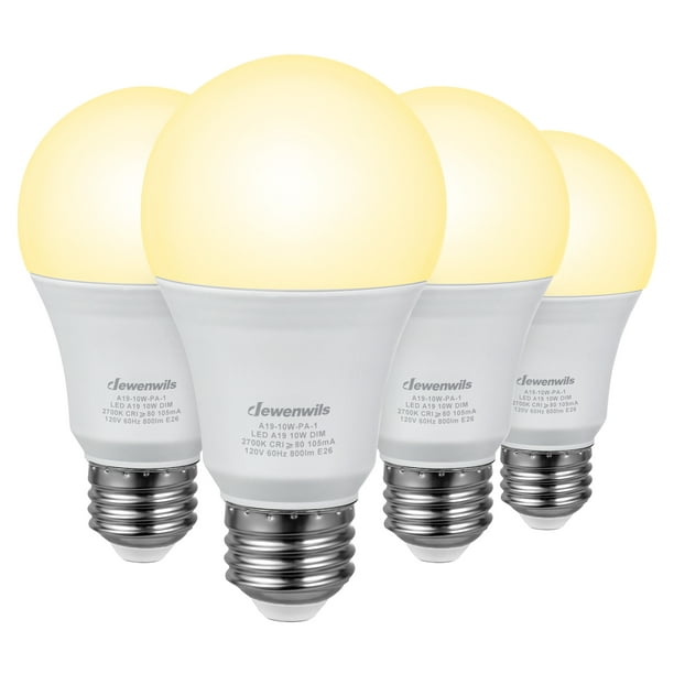 gemakkelijk te kwetsen leven kant DEWENWILS 4-Pack Dimmable LED Light Bulb, Soft White Light with Warm Glow,  800 Lumen, 2700K, 10W (60 Watt Equivalent), E26 Medium Screw Base, UL  Listed - Walmart.com
