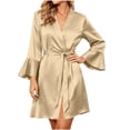 thumbnail image 2 of Ynynloco Women's Satin Robe Valentines Lingerie for Women Kimono Bathrobe Short Ruffle Belted Robes Wedding Party Sleepwear, 2 of 5
