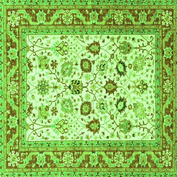 Ahgly Company Indoor Square Oriental Green Traditional Area Rugs, 3' Square