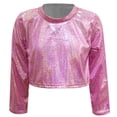 thumbnail image 4 of Girls Long Sleeve Top with Shiny Glitter Sleeves and Cropped Casual Fit for Youth Fashion Long Sleeve Tops for Little Girls 5-6 Years, 4 of 4