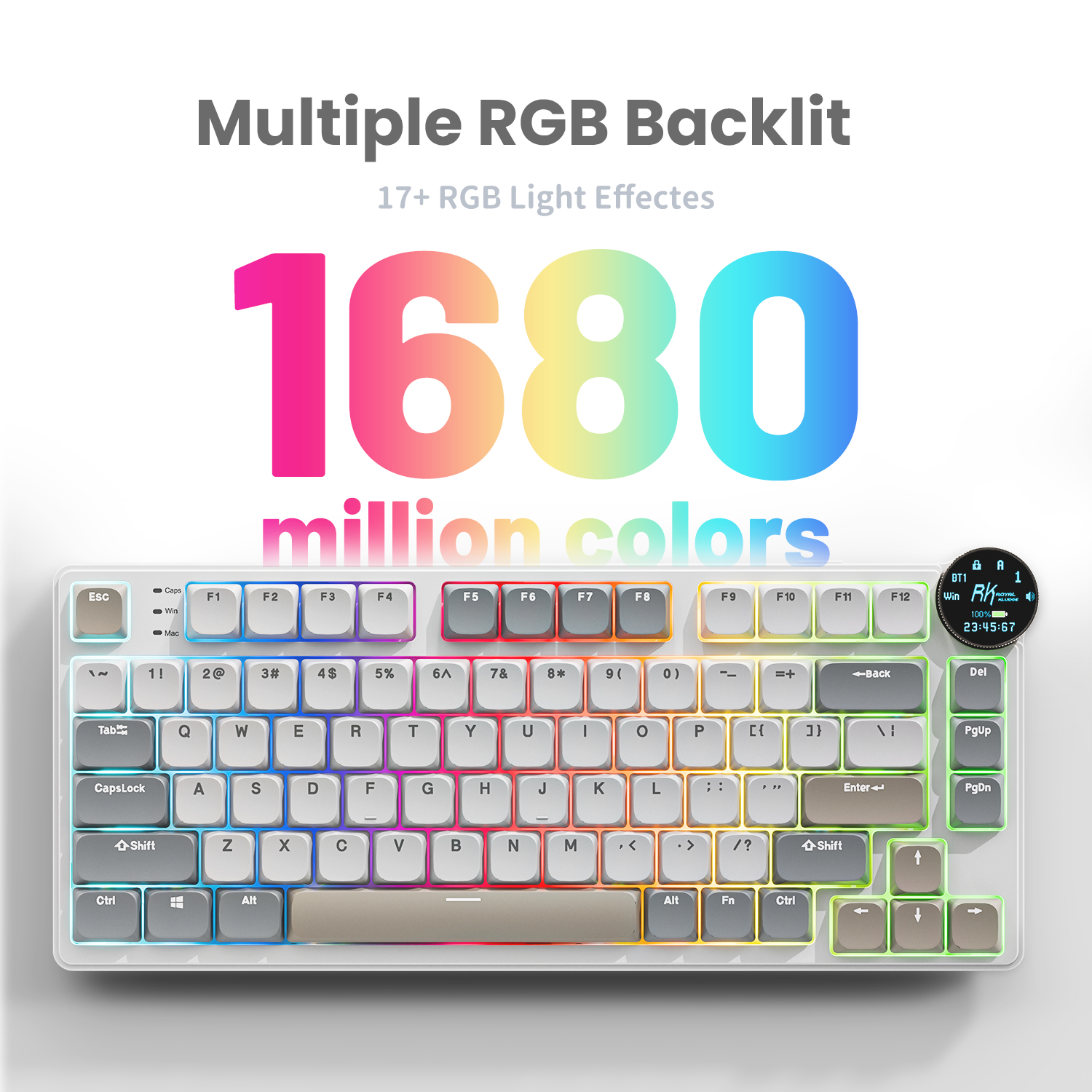 RK ROYAL KLUDGE N80 Low Profile Mechanical Keyboard w/Smart Display Screen & Knob, 75% Top Mount 3-Modes Wireless Mechanical Keyboard, Software Support, Massive Battery, 80 Keys, Quiet Red Switch