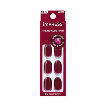 KISS imPRESS No Glue Needed Press On Nails, Color, Maplewood, Red, Short Oval, 30 Count