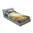 thumbnail image 2 of Ambesonne Colorful Fitted Sheet & Pillow Sham Set, View of Sunrise Planet, Twin, Multicolor, 2 of 2