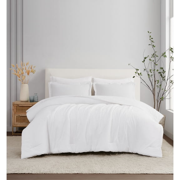 Brooklyn Loom 100% Flax Linen White 3-Piece King Comforter Set, Solid Casual themed, Adult Bedding, OEKO-TEX Certified