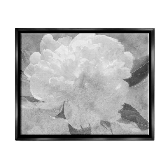 White Flower Blossom Monochrome Botanical & Floral Graphic Art Jet Black Framed Art Print Wall Art