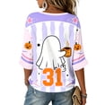 thumbnail image 4 of Women Halloween Shirt 2026 Oversized Cute Funny Plus Size 3/4 Sleeve Tops Skeleton Skull Printed Ghost Graphic T-Shirts Purple,XL, 4 of 5