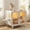 White, variant on White Hidden Cat Litter Box Enclosure with RGB LED Light, TV-Style Cat House Cabinet with Stairs, Pom-pom Toy, Litter Leak Walkway and Glass Doors for Indoor Cats