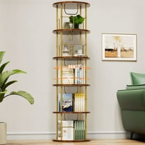 Flycity 5 Tier Rotating Bookshelf, 360° Display Rotating Bookcase Corner Storage Rack with Special Visible Partition Storage, Gold