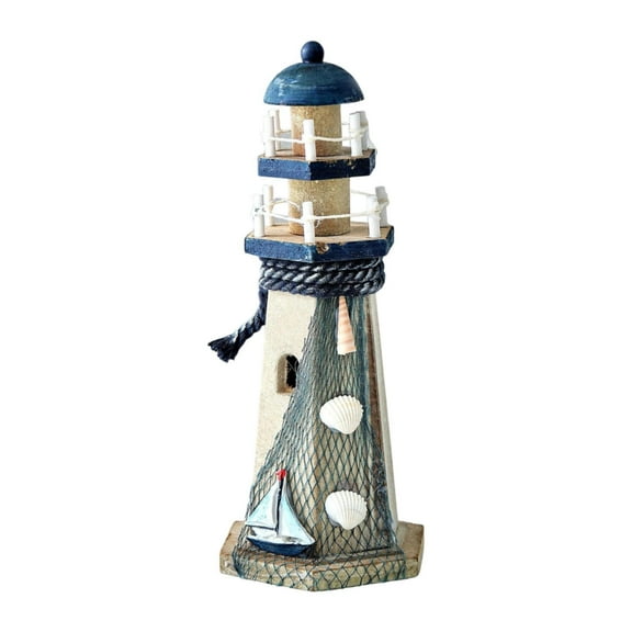 MERIGLARE Wooden Lighthouse Sculpture Collectible Creative Birthday Gift Beach Themed Ornament Lighthouse Figurine for Bedroom Entrance Sailboat