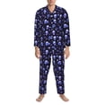 thumbnail image 3 of Lsque Skull flower leaf purple Pattern Long Sleeve Pajama Set for Men - Soft 2-Piece Sleepwear and Loungewear Set with Pockets, Comfy Nightwear-Medium, 3 of 7