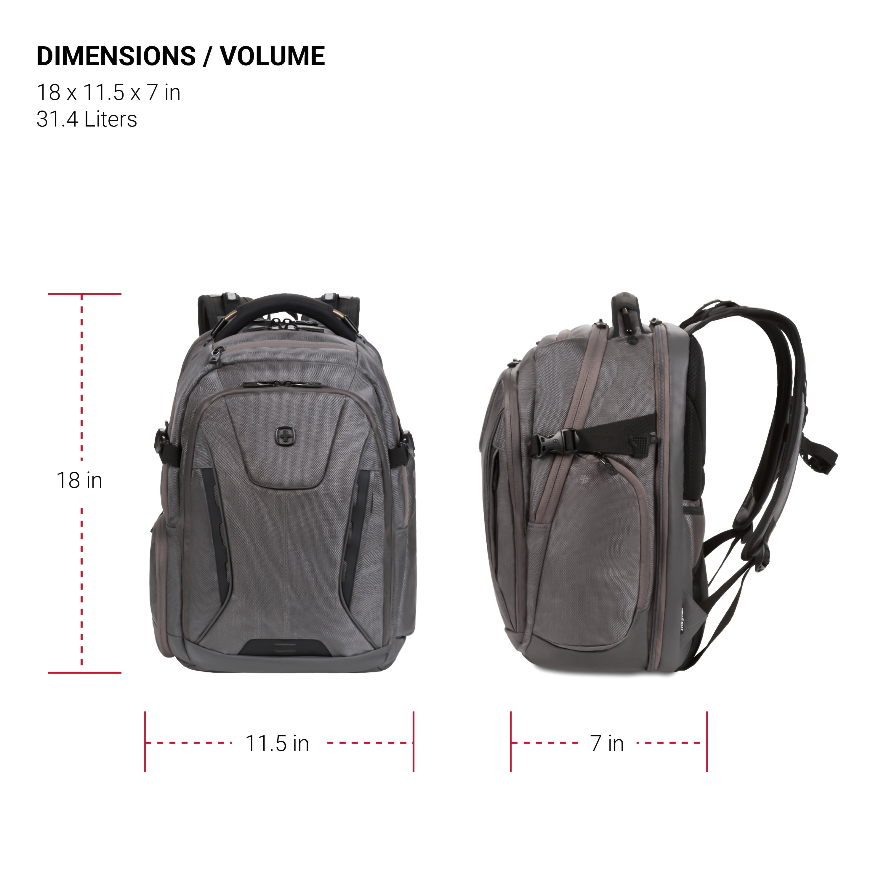 SWISSGEAR Travel Tech Elite 16” Laptop Backpack, ScanSmart, TSA-Friendly, USB Port, Grey Ballistic