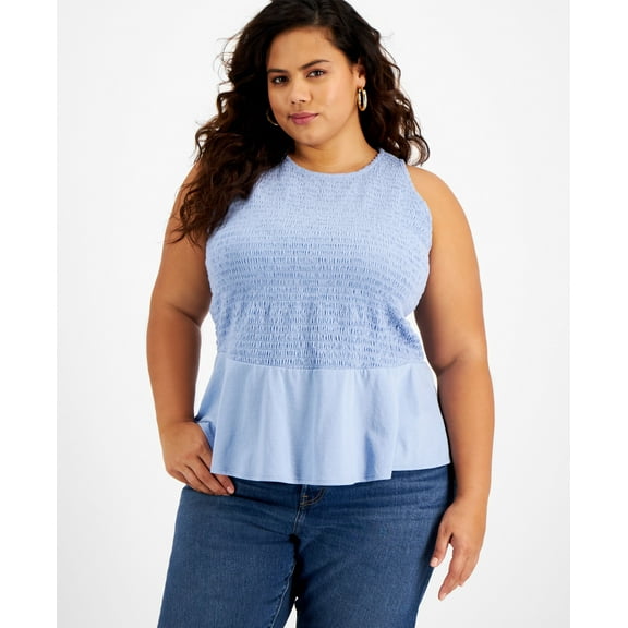 INC International Concepts Plus Size Smocked Peplum Top Monaco 0X