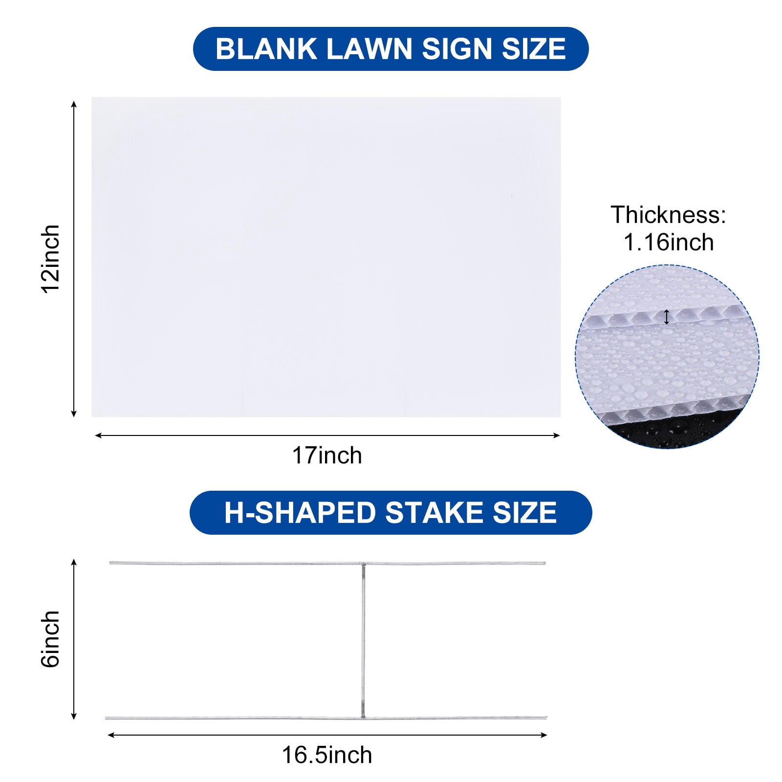 17x12" Blank Yard Signs with H Metal Stakes Garage Sale Sign for Wedding Party Decoration, 8 Pack