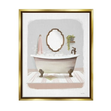 Stupell Industries Bubble Bath Tub Bathroom Graphic Art Metallic Gold Floating Framed Canvas Print Wall Art, Design by House Fenway