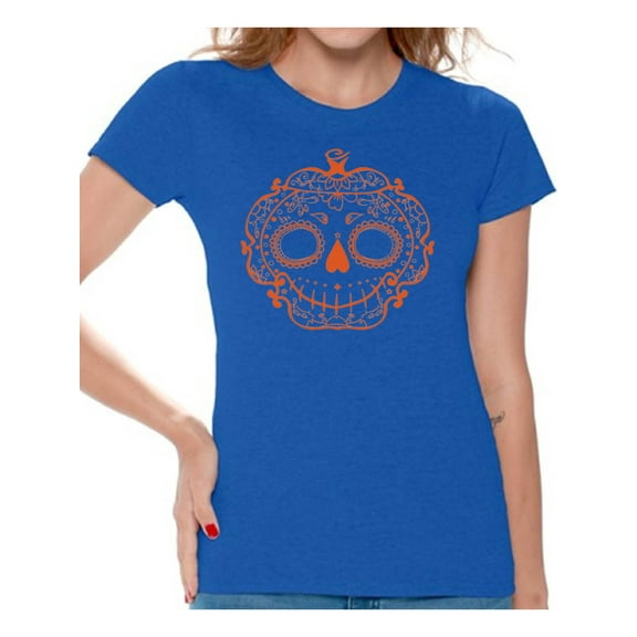 Awkward Styles Halloween Shirts for Women Funny Sugar Pumpkin Trick or Treating Shirt Orange Pumpkin Halloween Design Spooky Sugar Skull Funny Halloween Outfit