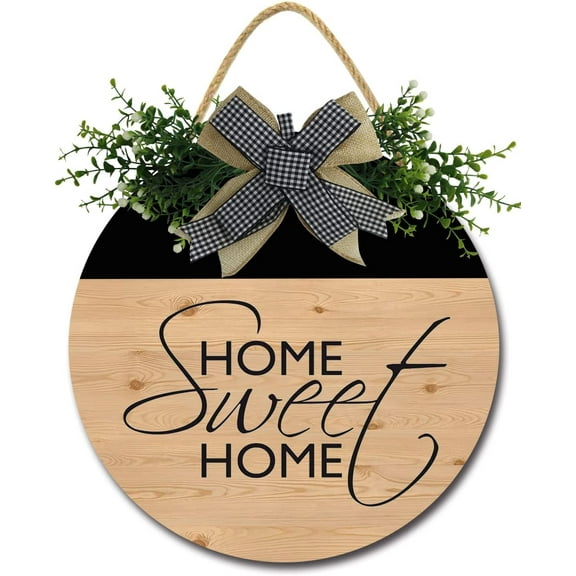 Eveokoki 12" Door Home Sweet Home Wooden Hanging Interior and Exterior Round Shape Decoration，Wall Porch Rustic Door Sign - Farmhouse Front Porch Decorch