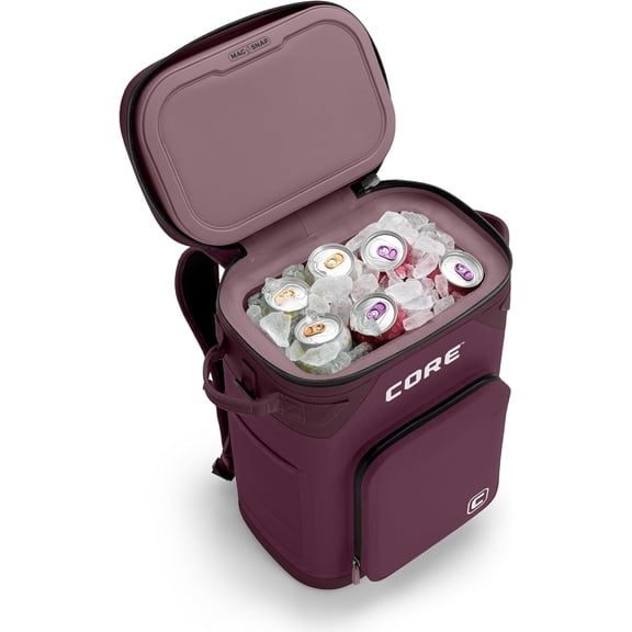 CORE 24 Can Climakeep Magnetic Soft Cooler, Leakproof Cooler, Waterproof Zipper, Mulberry
