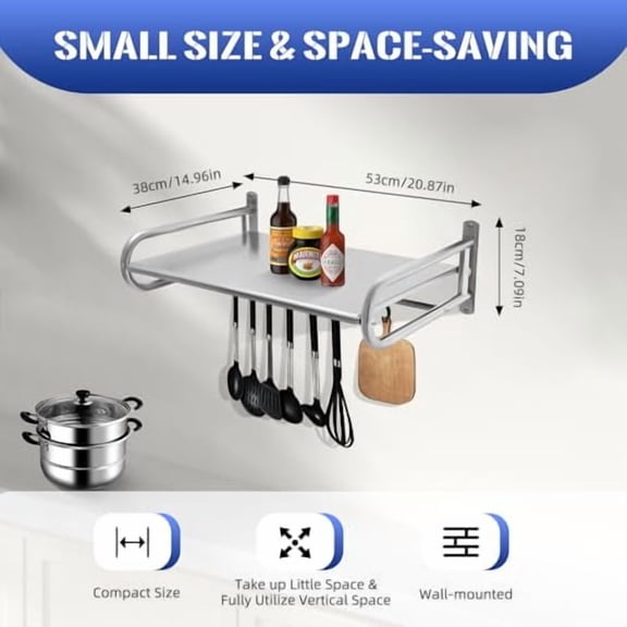 Stainless Steel Microwave Oven Rack, Microwave Shelf Wall Mount, Heavy Duty Commercial or Household Grade Wall Mount Microwave with Fixing Kit for Kitchen,Restaurant