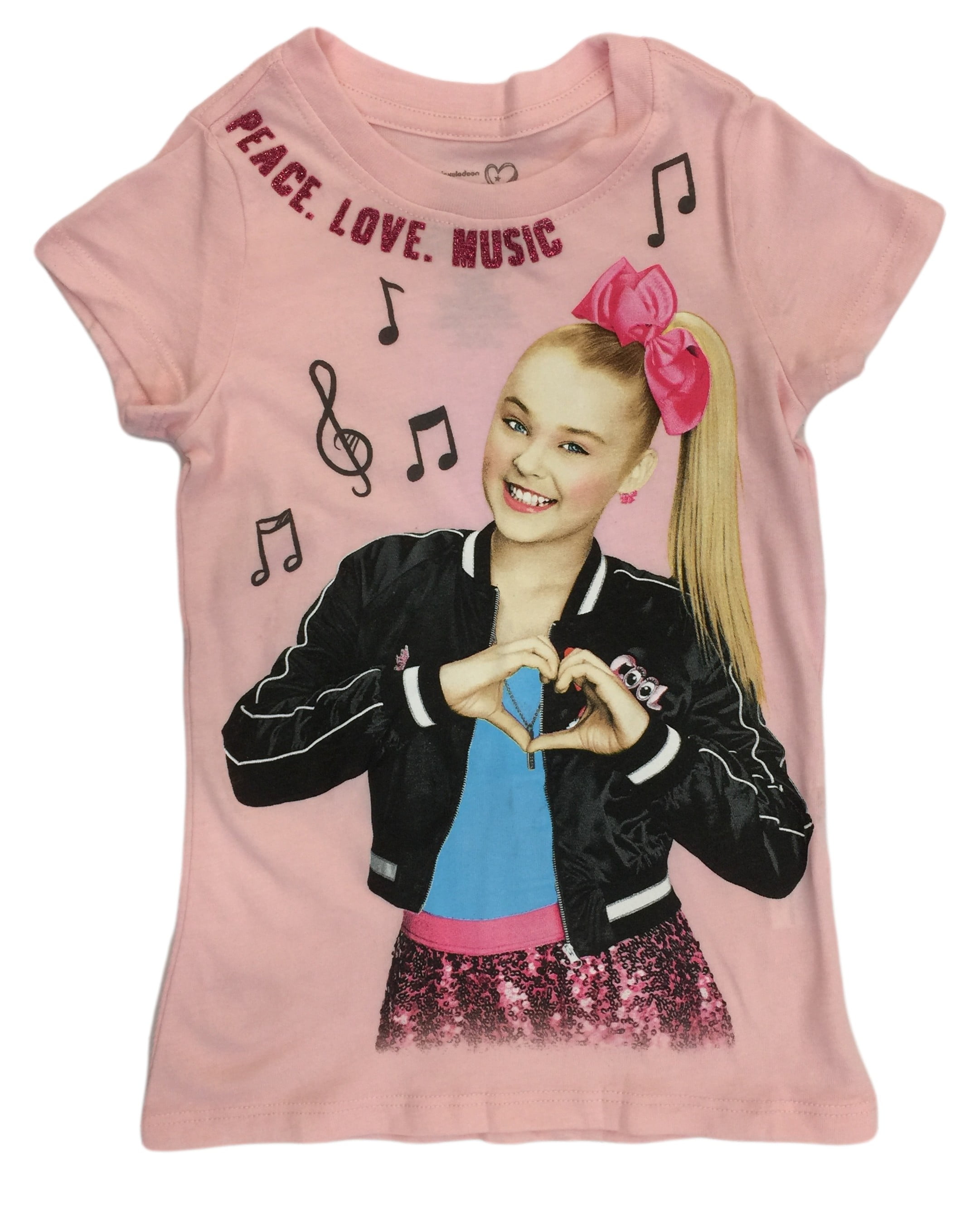 Jojo Siwa Girls Pink Peace Love Music Short Sleeve T-Shirt Tee Shirt XS
