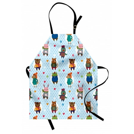 

Nursery Apron Collection of Animals with Winter Clothing Hats Hot Coffee on a Dotted Background Unisex Kitchen Bib Apron with Adjustable Neck for Cooking Baking Gardening Multicolor by Ambesonne