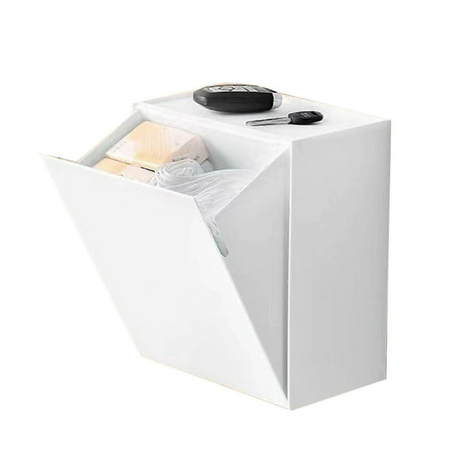 Wall Mounted Storage Box with Flip Lid, Large Capacity, Space Saving, for Cotton Swabs, Dental Floss, Tissues, White