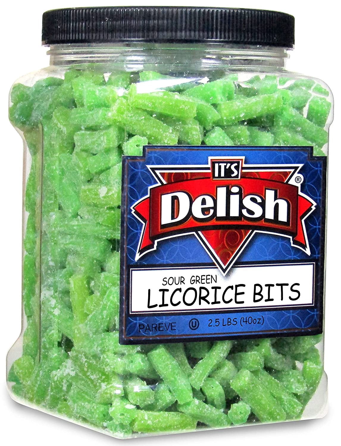 Sour Apple Green Licorice Bits by Its Delish, 2.5 LBS 40 Oz Jumbo Container Jar  Original Style Chewy Sour Green Apple Candy Twists  Great Gifts Party Sweets  Made in USA, Vegan, Kosher