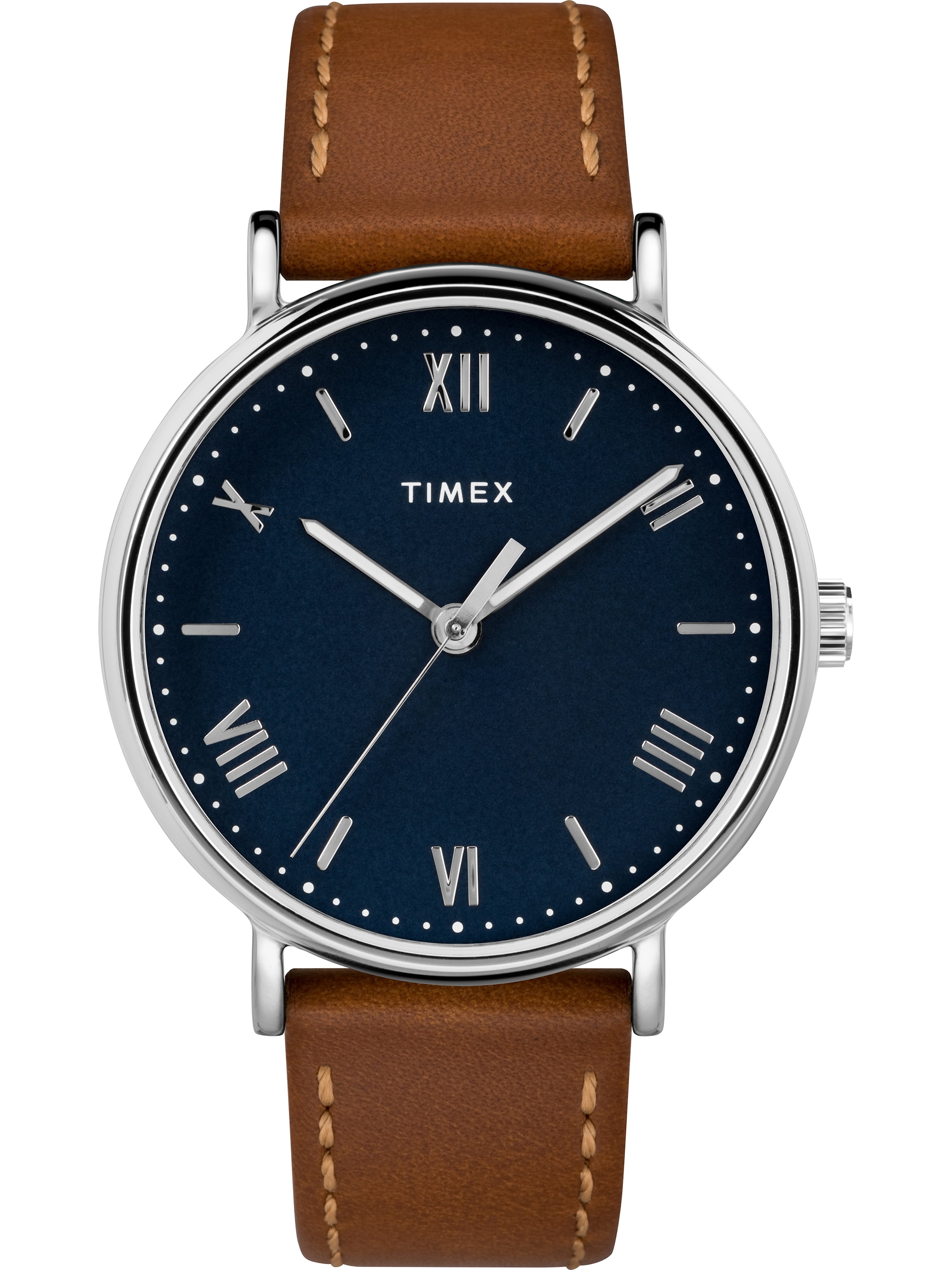 Timex Men's Southview 41 Tan Silver-Tone Blue Watch, Leather Strap by Timex