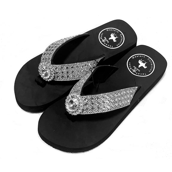 Premium Rhinestones Large Sun Floral Concho Adult Female Flip Flops S101 (Sizes 6-11)