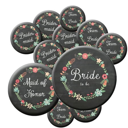 Team Bride Button (16 Chalkboard Team Bride Buttons - Bachelorette Buttons - Bridal Party Buttons - Chalkboard Wedding - Rustic)