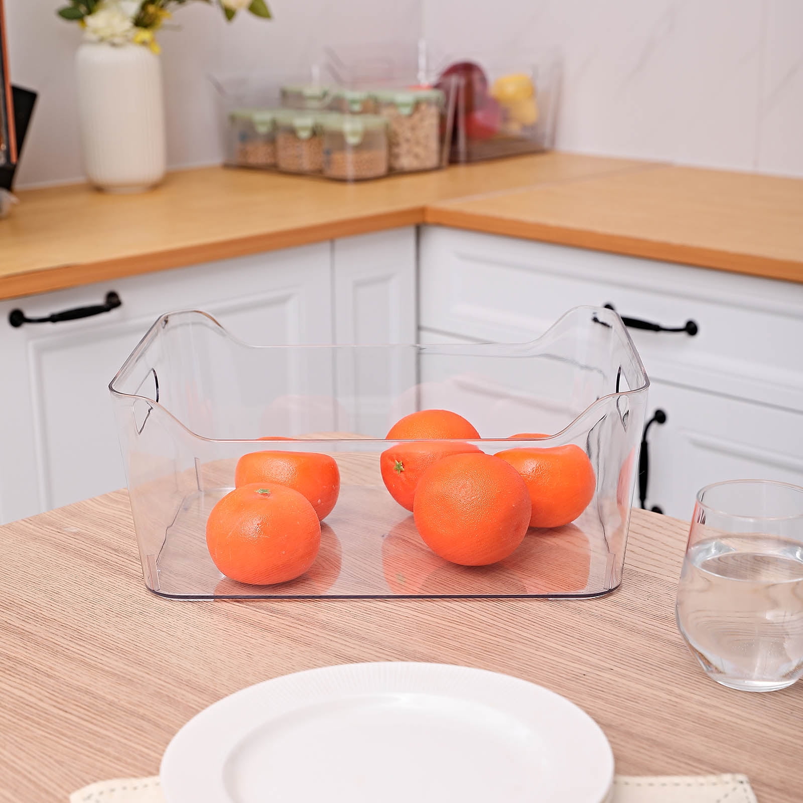 2 Pack X-Large Clear Plastic Storage Bins with Built-in Handles for Fridge, Kitchen, Bathroom and Bedroom