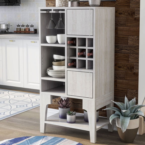 Cregg Multi-Storage Wood Wine Rack, White Oak