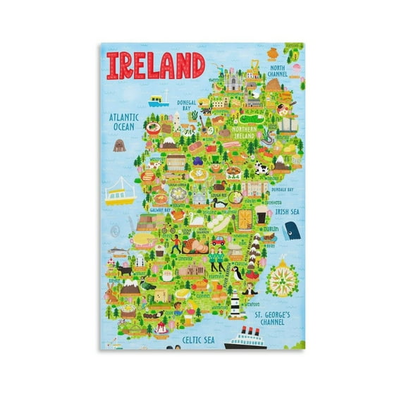 Ireland Map Wall Art Artworks Picture Print Poster Wall Art Painting Canvas Gift Decor Home Posters Decorative 24x36inch(60x90cm)