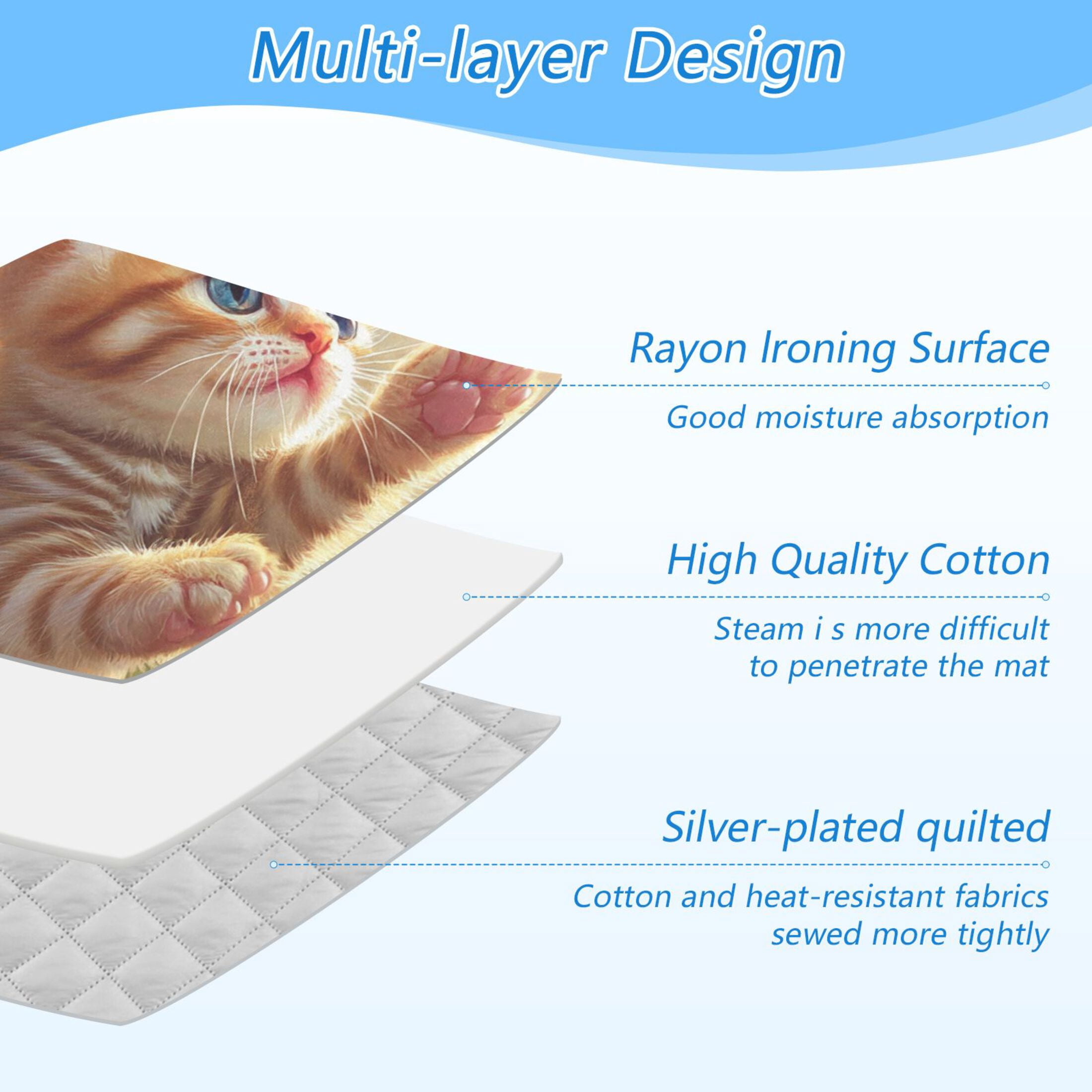 Cute Cat Playing with Butterflies Ironing Mat Blanket Portable Travel Ironing Pad Heat Resistant Pad 47.2" x 27.6”