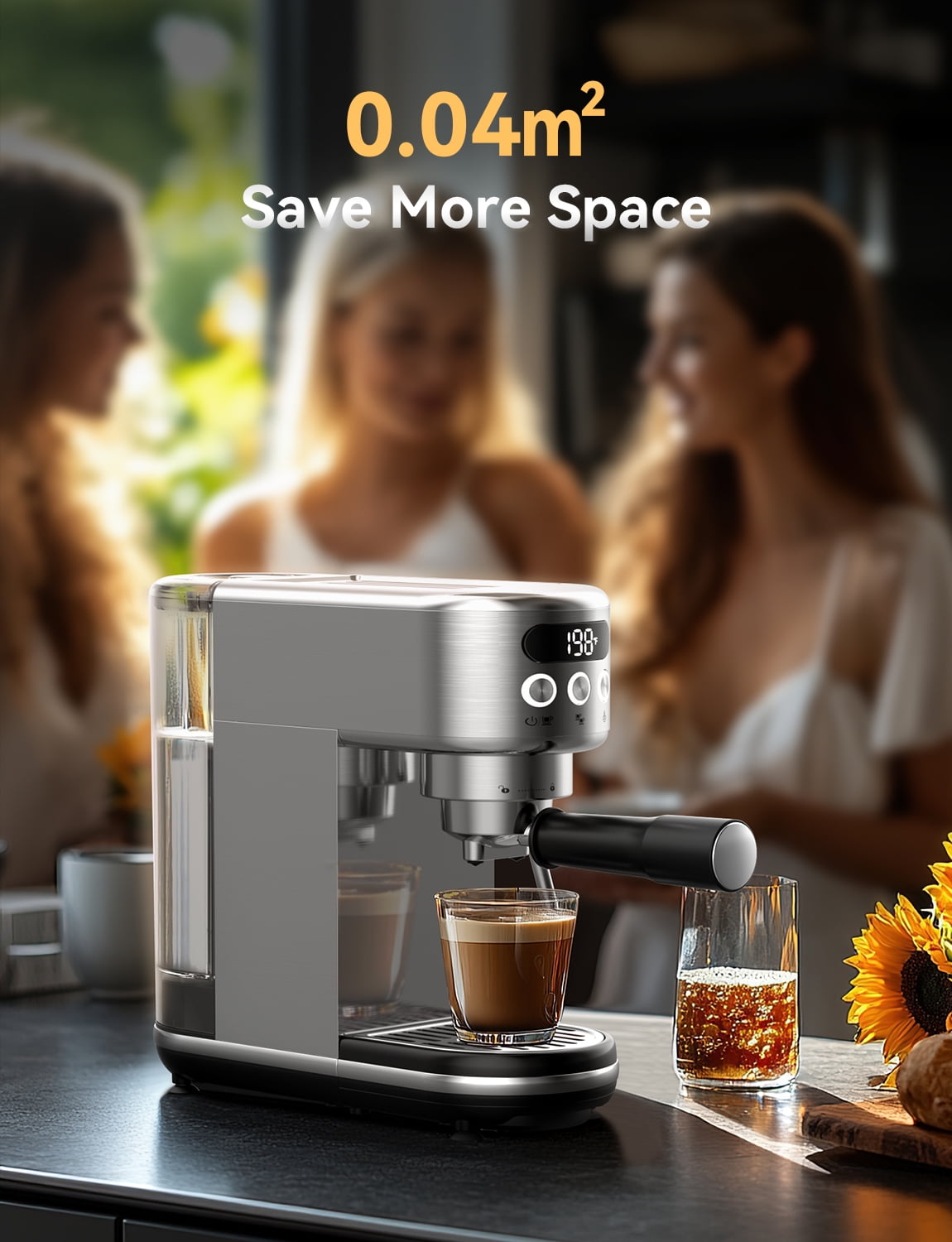 Neretva, 20 Bar Espresso Machine, Compact Stainless Steel, LED