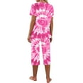 thumbnail image 5 of HUJlwoi Short Sleeve Pajama Sets for Women Capri Pants 2 Piece Sleepwear Sets Tie Dye V-Neck Ladies Lounge Matching Clothing, 5 of 6