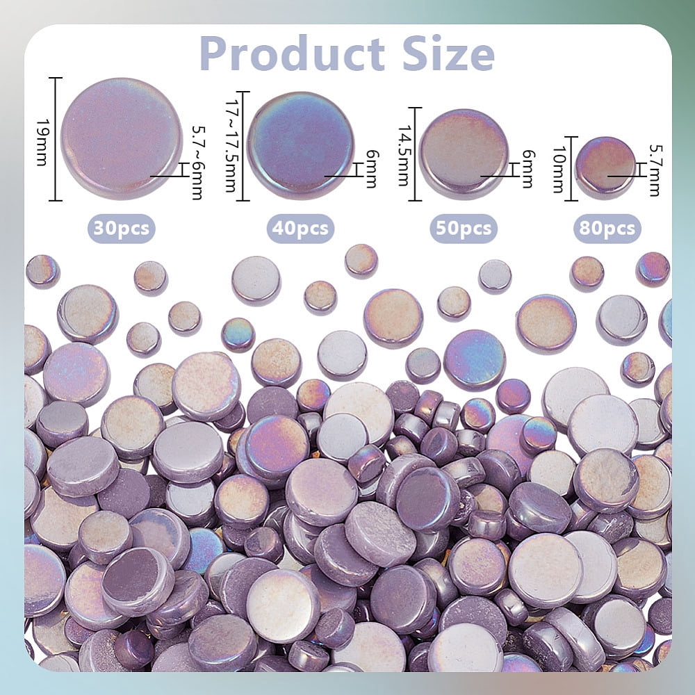 4 Styles Glass Cabochons Mosaic Pieces Mosaic Tiles for Arts DIY Crafts Flat Round Purple 10-19x5.7-6mm 200pcs/set for DIY