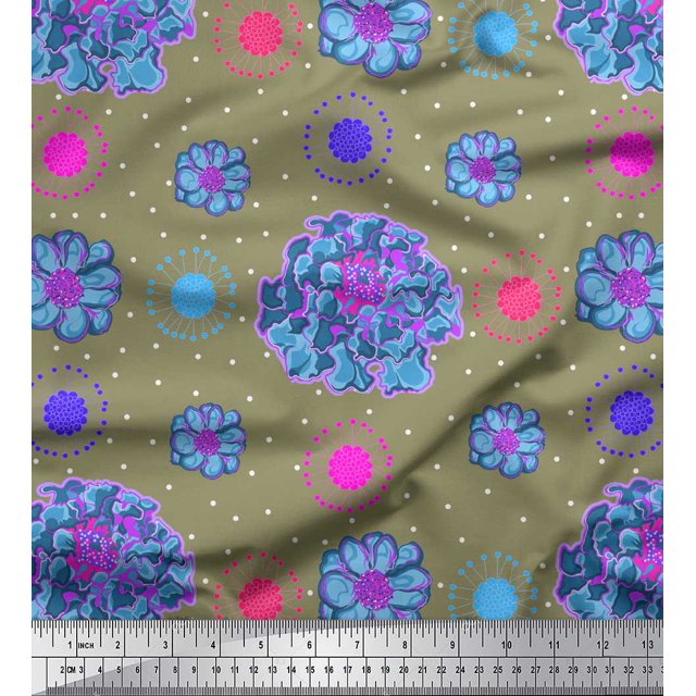 Soimoi Poly Georgette Fabric Artistic Floral Print Fabric by the Yard 42 Inch Wide