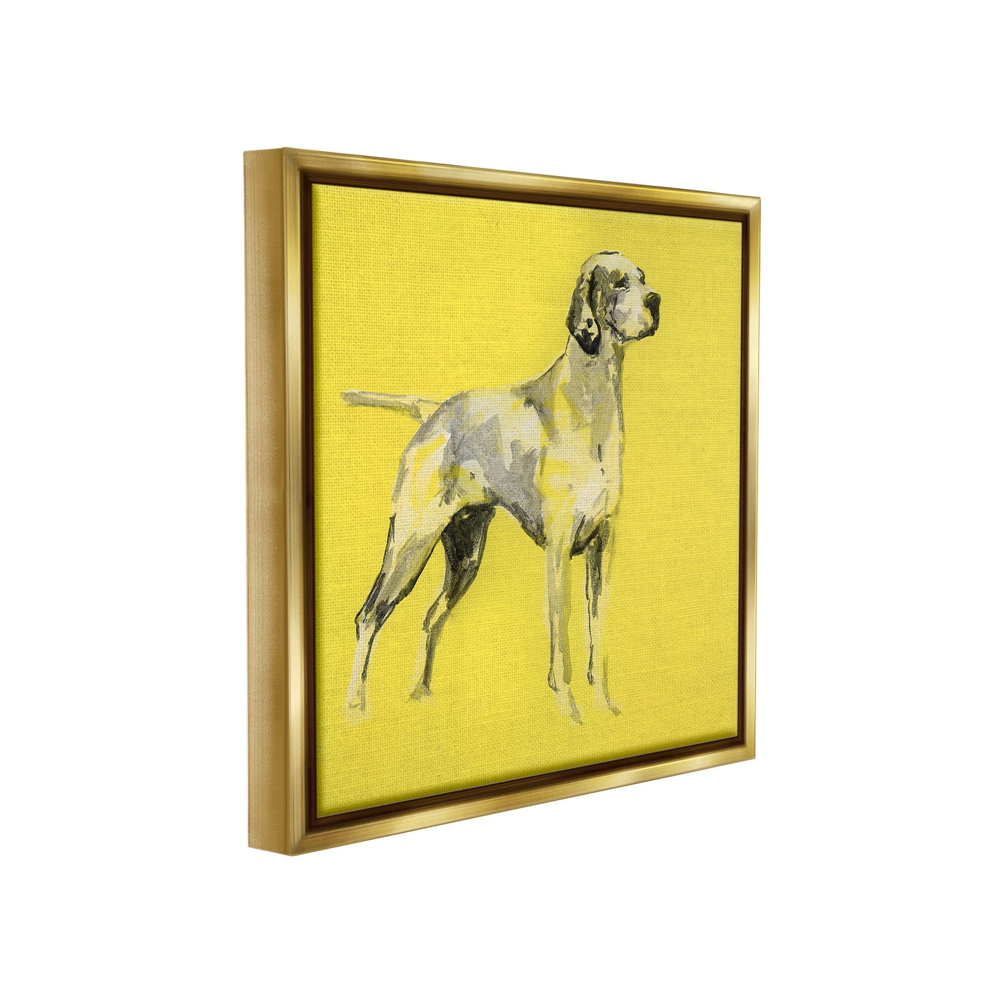 Stupell Industries Modern Dog on Yellow Animals & Insects Painting Gold Floater Framed Canvas Art Print Wall Art, 18 x 18