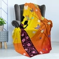 thumbnail image 4 of Feminine Soft Flannel Fleece Blanket, Flowers Butterflies and Silhouette of Girl in Floral Dress Bouquet Fantasy Art, Cozy Plush for Indoor and Outdoor Use, 50" x 70", Orange Black, by Ambesonne, 4 of 5