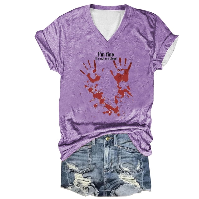 Tops Cortos para las Mujeres, Halloween Impreso V-Cuello Camiseta de Manga Corta, Tela de Imitación de Moda Casual