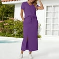 thumbnail image 3 of Lutiedan Womens 2 Piece Long Skirt Sets V Neck Short Sleeve Tops and Side Slit Stretchy Drawstring Skirt Set Summer Casual Vacation Outfits, 3 of 6