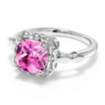 thumbnail image 2 of Gem Stone King 925 Sterling Silver Pink Created Sapphire and White Created Sapphire Engagement Ring for Women | 2.85 Cttw | Cushion 8MM | Gemstone September Birthstone | Size 6, 2 of 6