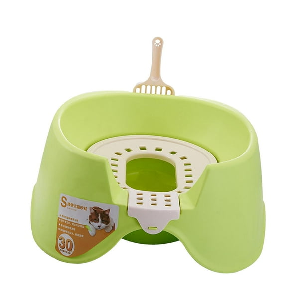 Recipiente para arena para gatos Caja de arena para gatos Orinal para gatitos Inodoro para cama Bandeja de arena para mascotas con parte abierta Verde